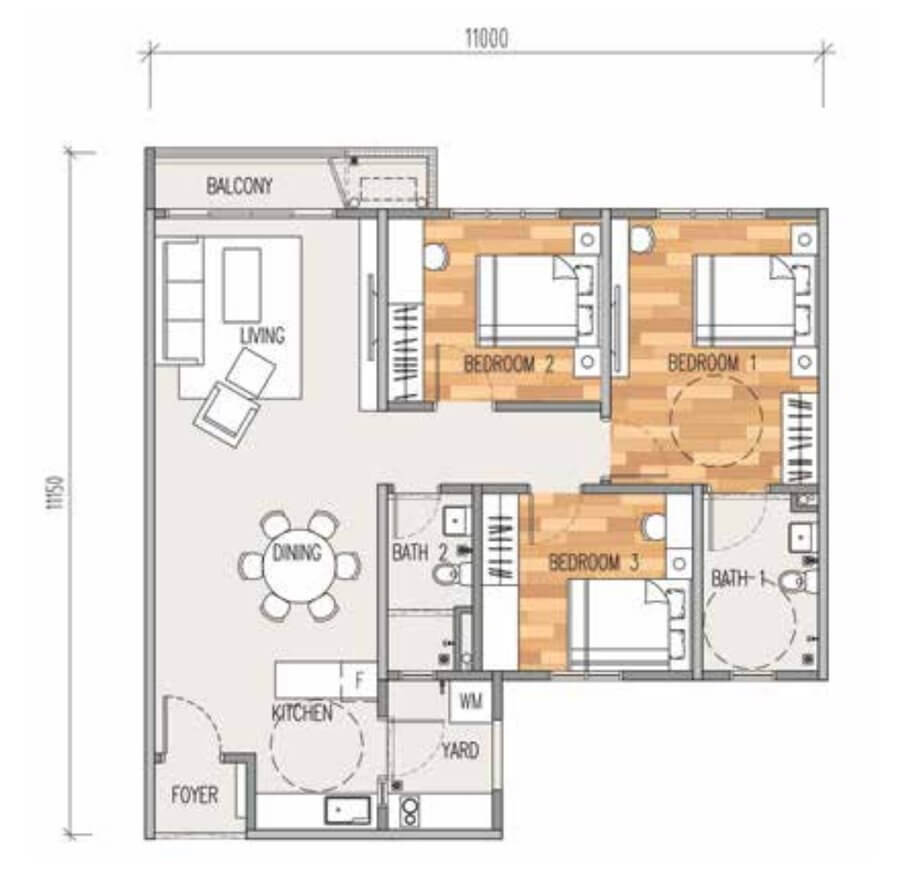 Type A 2D floor plan, 1,098 sq. ft.