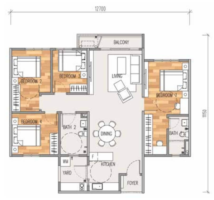 Type B 2D floor plan, 1,216 sq. ft.